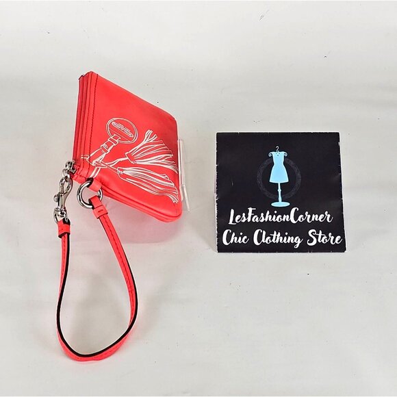 Coach Women's Peach Leather Wristlet With White Tassel Design Sz S 276 - Picture 6 of 9